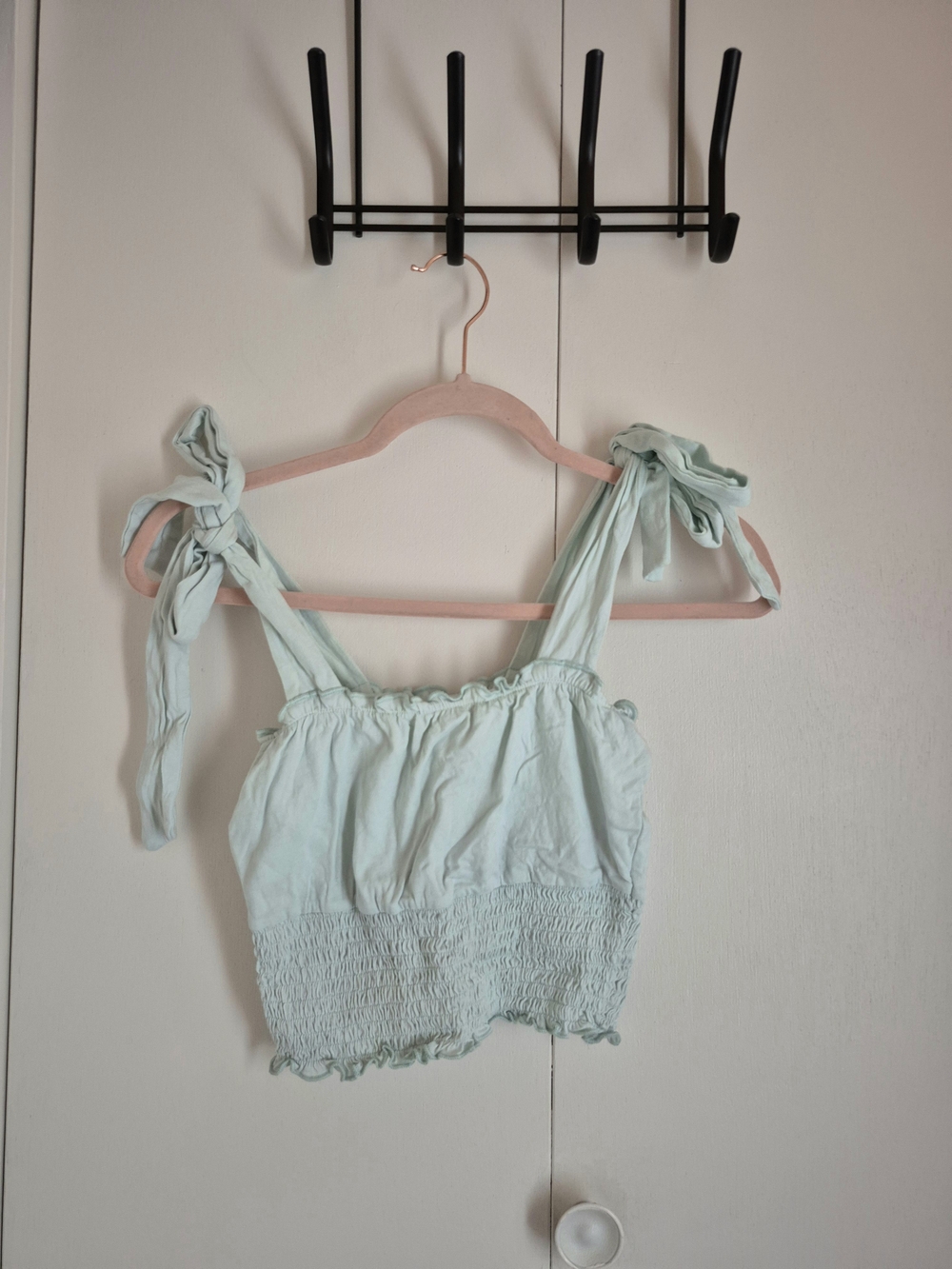 twik Light Mint Tie-Shoulder Smocked Crop Camisole